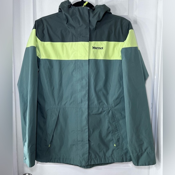 Marmot Jackets & Blazers - Marmot  Roam Rain Jacket Women’s Large Green Yellow Hooded Full Zip Waterproof